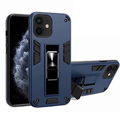 Silikon Hülle Handyhülle und Kunststoff Schutzhülle Tasche mit Magnetisch Ständer H01 für Apple iPhone 12 Mini Blau