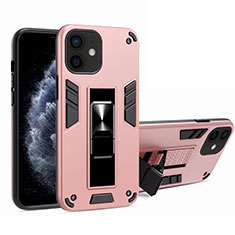 Silikon Hülle Handyhülle und Kunststoff Schutzhülle Tasche mit Magnetisch Ständer H01 für Apple iPhone 12 Mini Rosa