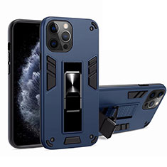 Silikon Hülle Handyhülle und Kunststoff Schutzhülle Tasche mit Magnetisch Ständer H01 für Apple iPhone 12 Pro Blau