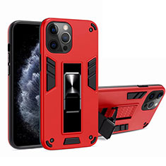 Silikon Hülle Handyhülle und Kunststoff Schutzhülle Tasche mit Magnetisch Ständer H01 für Apple iPhone 12 Pro Rot