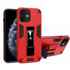Silikon Hülle Handyhülle und Kunststoff Schutzhülle Tasche mit Magnetisch Ständer H01 für Apple iPhone 12 Rot