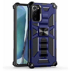 Silikon Hülle Handyhülle und Kunststoff Schutzhülle Tasche mit Magnetisch Ständer H01 für Samsung Galaxy Note 20 5G Blau