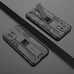 Silikon Hülle Handyhülle und Kunststoff Schutzhülle Tasche mit Magnetisch Ständer H01 für Xiaomi Mi 11 5G Schwarz