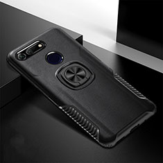 Silikon Hülle Handyhülle und Kunststoff Schutzhülle Tasche mit Magnetisch Ständer H02 für Huawei Honor V20 Schwarz
