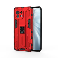 Silikon Hülle Handyhülle und Kunststoff Schutzhülle Tasche mit Magnetisch Ständer H02 für Xiaomi Mi 11 Lite 5G Rot