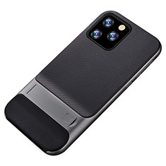 Silikon Hülle Handyhülle und Kunststoff Schutzhülle Tasche mit Ständer A01 für Apple iPhone 11 Pro Grau