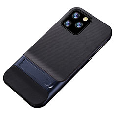Silikon Hülle Handyhülle und Kunststoff Schutzhülle Tasche mit Ständer A01 für Apple iPhone 11 Pro Max Blau