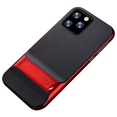 Silikon Hülle Handyhülle und Kunststoff Schutzhülle Tasche mit Ständer A01 für Apple iPhone 11 Pro Max Rot