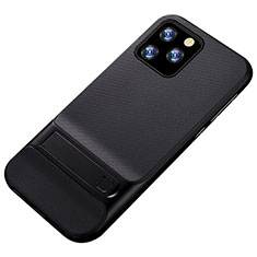 Silikon Hülle Handyhülle und Kunststoff Schutzhülle Tasche mit Ständer A01 für Apple iPhone 11 Pro Schwarz