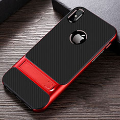 Silikon Hülle Handyhülle und Kunststoff Schutzhülle Tasche mit Ständer A01 für Apple iPhone Xs Rot