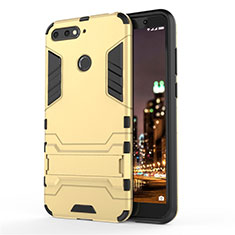 Silikon Hülle Handyhülle und Kunststoff Schutzhülle Tasche mit Ständer A01 für Huawei Enjoy 8e Gold