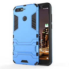 Silikon Hülle Handyhülle und Kunststoff Schutzhülle Tasche mit Ständer A01 für Huawei Enjoy 8e Hellblau