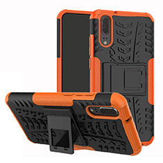 Silikon Hülle Handyhülle und Kunststoff Schutzhülle Tasche mit Ständer A01 für Huawei P20 Orange