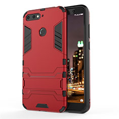 Silikon Hülle Handyhülle und Kunststoff Schutzhülle Tasche mit Ständer A01 für Huawei Y6 (2018) Rot