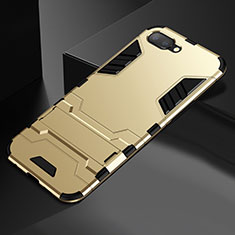Silikon Hülle Handyhülle und Kunststoff Schutzhülle Tasche mit Ständer A01 für Oppo RX17 Neo Gold