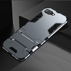 Silikon Hülle Handyhülle und Kunststoff Schutzhülle Tasche mit Ständer A01 für Oppo RX17 Neo Grau