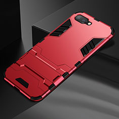 Silikon Hülle Handyhülle und Kunststoff Schutzhülle Tasche mit Ständer A01 für Oppo RX17 Neo Rot
