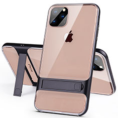 Silikon Hülle Handyhülle und Kunststoff Schutzhülle Tasche mit Ständer A02 für Apple iPhone 11 Pro Schwarz
