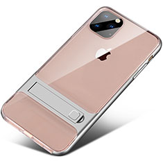 Silikon Hülle Handyhülle und Kunststoff Schutzhülle Tasche mit Ständer A02 für Apple iPhone 11 Pro Silber