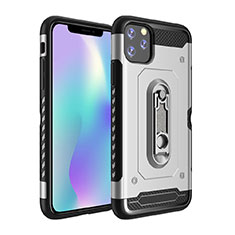 Silikon Hülle Handyhülle und Kunststoff Schutzhülle Tasche mit Ständer A03 für Apple iPhone 11 Pro Max Silber