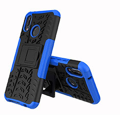 Silikon Hülle Handyhülle und Kunststoff Schutzhülle Tasche mit Ständer A04 für Huawei P20 Lite Blau