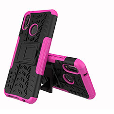 Silikon Hülle Handyhülle und Kunststoff Schutzhülle Tasche mit Ständer A04 für Huawei P20 Lite Rosa