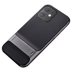 Silikon Hülle Handyhülle und Kunststoff Schutzhülle Tasche mit Ständer A05 für Apple iPhone 11 Grau