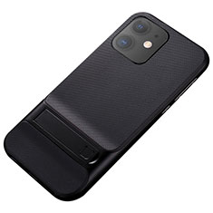 Silikon Hülle Handyhülle und Kunststoff Schutzhülle Tasche mit Ständer A05 für Apple iPhone 11 Schwarz