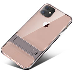 Silikon Hülle Handyhülle und Kunststoff Schutzhülle Tasche mit Ständer A06 für Apple iPhone 11 Grau