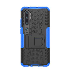 Silikon Hülle Handyhülle und Kunststoff Schutzhülle Tasche mit Ständer D01 für Xiaomi Mi Note 10 Blau