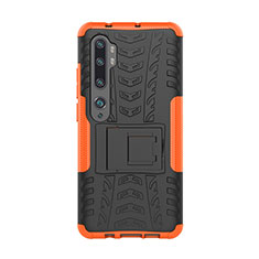 Silikon Hülle Handyhülle und Kunststoff Schutzhülle Tasche mit Ständer D01 für Xiaomi Mi Note 10 Pro Orange