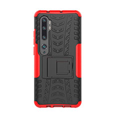 Silikon Hülle Handyhülle und Kunststoff Schutzhülle Tasche mit Ständer D01 für Xiaomi Mi Note 10 Pro Rot