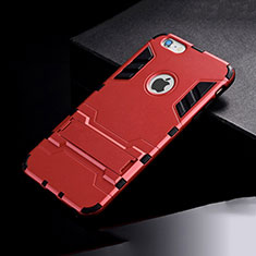 Silikon Hülle Handyhülle und Kunststoff Schutzhülle Tasche mit Ständer für Apple iPhone 6 Rot