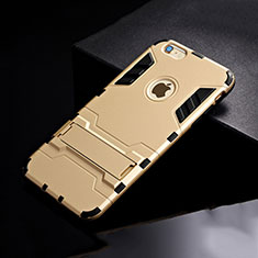 Silikon Hülle Handyhülle und Kunststoff Schutzhülle Tasche mit Ständer für Apple iPhone 6S Plus Gold