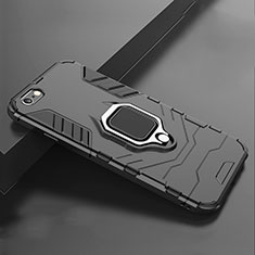 Silikon Hülle Handyhülle und Kunststoff Schutzhülle Tasche mit Ständer für Apple iPhone 7 Schwarz