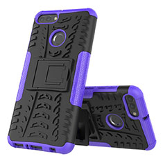 Silikon Hülle Handyhülle und Kunststoff Schutzhülle Tasche mit Ständer für Huawei Enjoy 8 Plus Violett