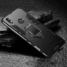 Silikon Hülle Handyhülle und Kunststoff Schutzhülle Tasche mit Ständer für Huawei Honor V10 Lite Schwarz