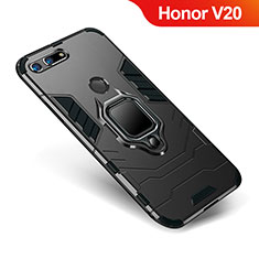 Silikon Hülle Handyhülle und Kunststoff Schutzhülle Tasche mit Ständer für Huawei Honor V20 Schwarz