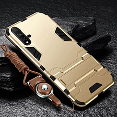 Silikon Hülle Handyhülle und Kunststoff Schutzhülle Tasche mit Ständer für Huawei Nova 5 Pro Gold