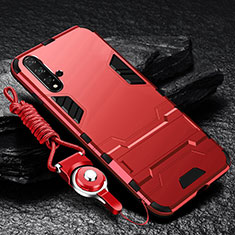 Silikon Hülle Handyhülle und Kunststoff Schutzhülle Tasche mit Ständer für Huawei Nova 5 Pro Rot