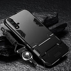 Silikon Hülle Handyhülle und Kunststoff Schutzhülle Tasche mit Ständer für Huawei Nova 5 Pro Schwarz
