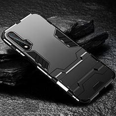 Silikon Hülle Handyhülle und Kunststoff Schutzhülle Tasche mit Ständer für Huawei Nova 6 Schwarz