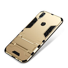 Silikon Hülle Handyhülle und Kunststoff Schutzhülle Tasche mit Ständer für Huawei P Smart+ Plus Gold