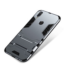 Silikon Hülle Handyhülle und Kunststoff Schutzhülle Tasche mit Ständer für Huawei P Smart+ Plus Grau