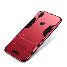 Silikon Hülle Handyhülle und Kunststoff Schutzhülle Tasche mit Ständer für Huawei P Smart+ Plus Rot