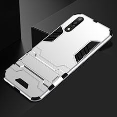 Silikon Hülle Handyhülle und Kunststoff Schutzhülle Tasche mit Ständer für Huawei P20 Weiß