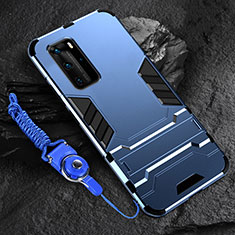 Silikon Hülle Handyhülle und Kunststoff Schutzhülle Tasche mit Ständer für Huawei P40 Pro Blau