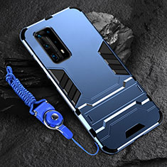 Silikon Hülle Handyhülle und Kunststoff Schutzhülle Tasche mit Ständer für Huawei P40 Pro+ Plus Blau