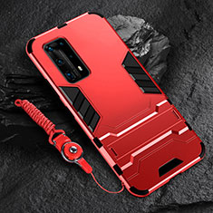 Silikon Hülle Handyhülle und Kunststoff Schutzhülle Tasche mit Ständer für Huawei P40 Pro+ Plus Rot