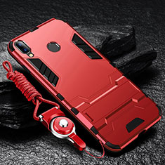 Silikon Hülle Handyhülle und Kunststoff Schutzhülle Tasche mit Ständer für Huawei Y9 (2019) Rot